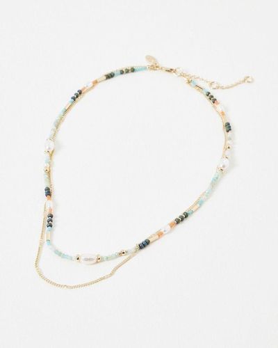 Oliver Bonas Skye Beaded Faux Pearl Layered Necklace - Natural