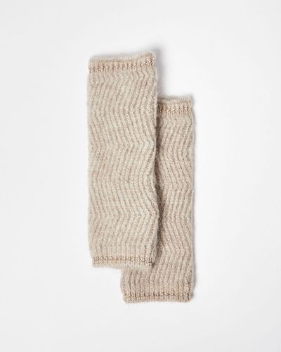 Oliver Bonas Beige Wrist Warmer Knitted Gloves - White