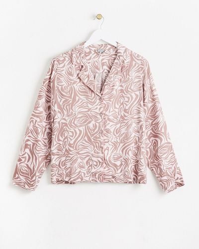 Oliver Bonas Feather Print Pink Shirt & Trousers Pyjama Set, Size 6