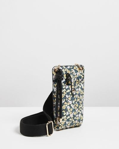 Oliver Bonas Floral Print Black Phone Crossbody Bag