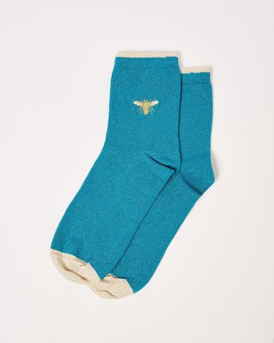 Oliver Bonas Bee Embroidered Blue Ankle Socks