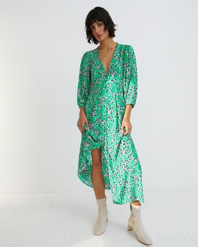 Oliver Bonas Floral Print Green Midi Dress, Size 14