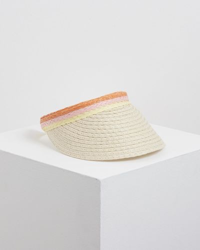 Oliver Bonas Rainbow Pastel Trim Straw Visor Hat - Multicolour