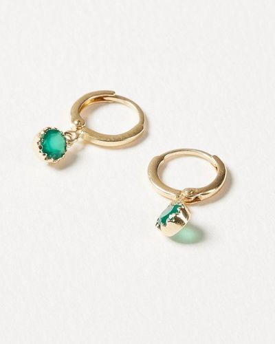 Oliver Bonas Alula Round Onyx Drop Gold Plated Huggie Earrings - Green