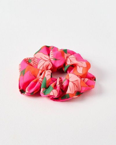 Oliver Bonas Jaya Jungle Blooms Floral Hair Scrunchie - Red