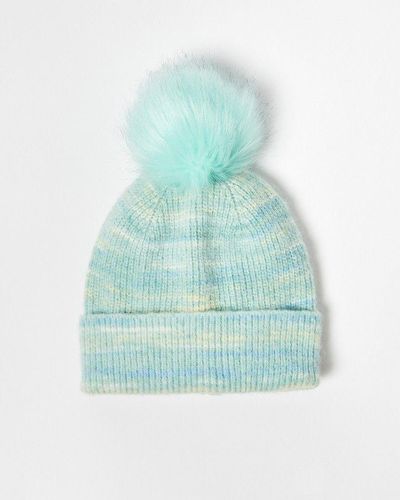 Oliver Bonas Space Dye Pom Pom Knitted Hat - Blue