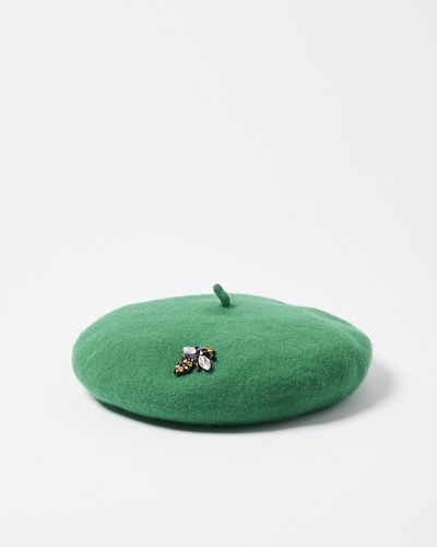 Oliver Bonas Bee Green Wool Beret Hat
