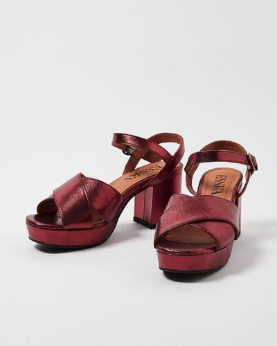 Esska Clara Rose Leather Metallic Heeled Sandals, Size Uk 6 - Red
