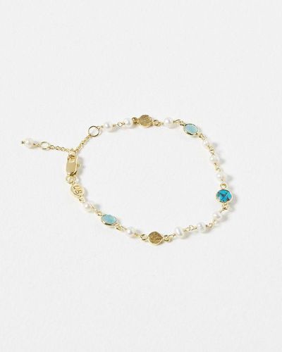 Oliver Bonas Eartha Aqua Calci, Copper Turquoise & Pearl Gold Plated Chain Bracelet - Blue