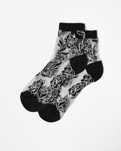 Oliver Bonas & White Sheer Floral Ankle Socks - Black