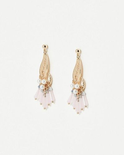Oliver Bonas Clarice Faux Pearl & Fan Drop Earrings - Natural