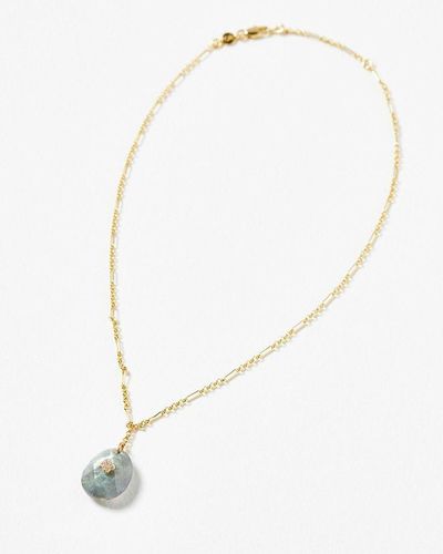 Oliver Bonas Celia Faceted Stone Gold Plated Pendant Necklace - White