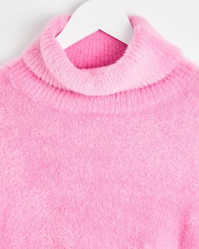 Oliver Bonas Fluffy Roll Neck Knitted Sweater - Pink
