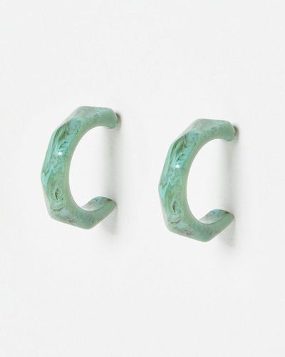 Oliver Bonas Talia Marble Angled Hoop Earrings - Green