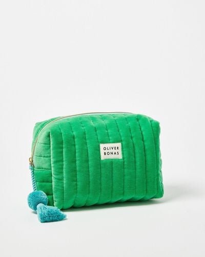 Oliver Bonas Quilted Velvet Wash Bag - Green