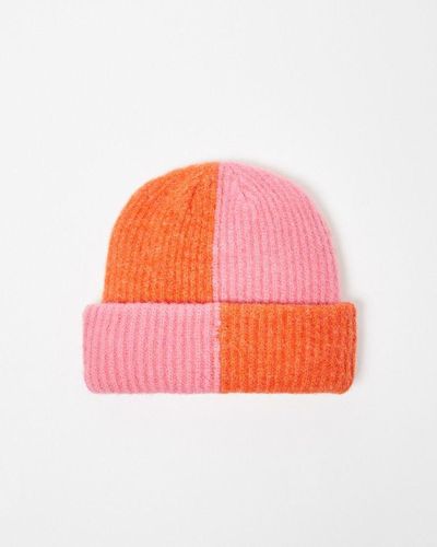 Oliver Bonas & Orange Check Knitted Beanie Hat - Pink