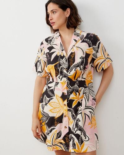 Oliver Bonas Pink & Orange Tropical Print Mini Shirt Dress, Size 6 - Black