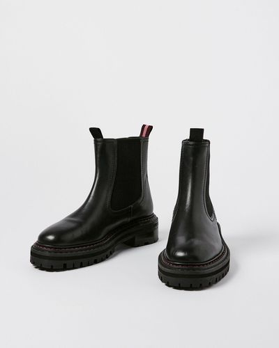 Oliver Bonas Chunky Pink Stitch Leather Boots, Size Uk 4 - Black