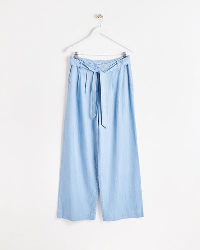 Oliver Bonas Chambray High Waist Wide Leg Trousers, Size 10 - Blue
