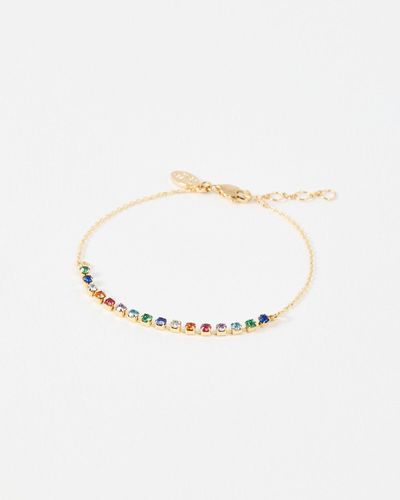 Oliver Bonas Lottie Rainbow Stone Gold Chain Bracelet - White