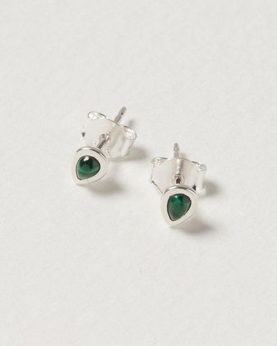 Oliver Bonas Zosia Malachite Teardrop Silver Stud Earrings - Green