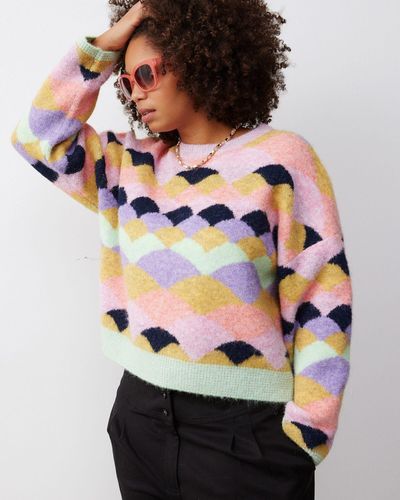 Oliver Bonas Scalloped Pattern Knitted Jumper, Size 16 - Black