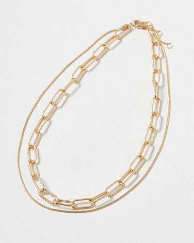 Oliver Bonas Blythe Fine & Links Layered Necklace - Natural