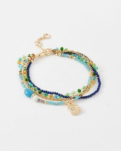 Oliver Bonas Avery Beaded Layered Chain Bracelet - Blue