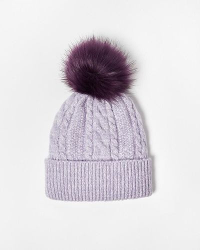 Oliver Bonas Lilac Marl Cable Knitted Beanie Hat - Purple