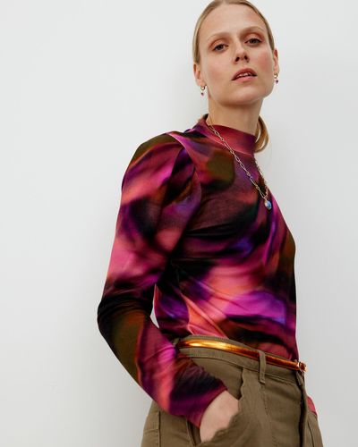 Oliver Bonas Aurora Swirl Printed Long Sleeve Top, Size 10 - Red