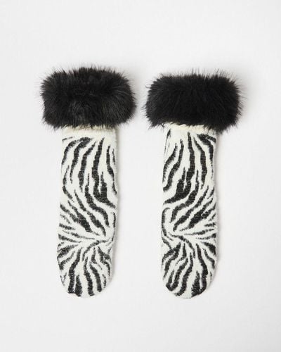 Oliver Bonas & Cream Zebra Stripe Slipper Socks - Black