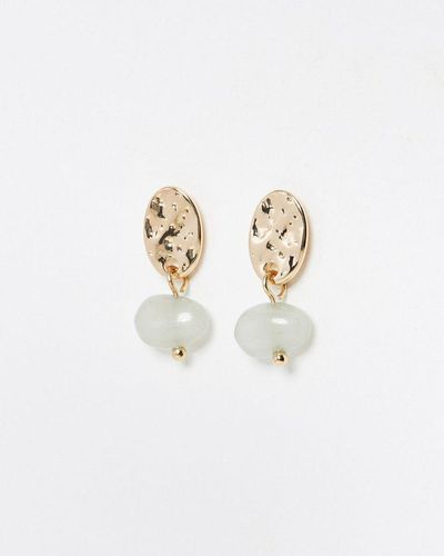 Oliver Bonas Alma Opal & Oval Disk Drop Earrings - White