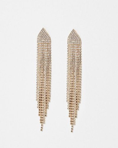 Oliver Bonas Crystal Waterfall Tassel Drop Earrings - White