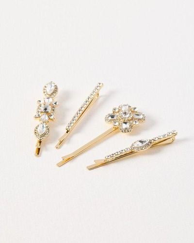 Oliver Bonas Felicity Glass Stone Faux Pearl Hair Slides Pack Of Four - Natural
