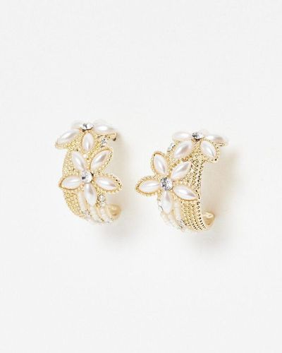 Oliver Bonas Maeve Faux Pearl Flower Hoop Earrings - White