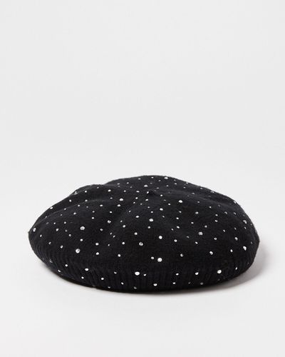 Oliver Bonas Mini Jewel Knitted Beret Hat - Black