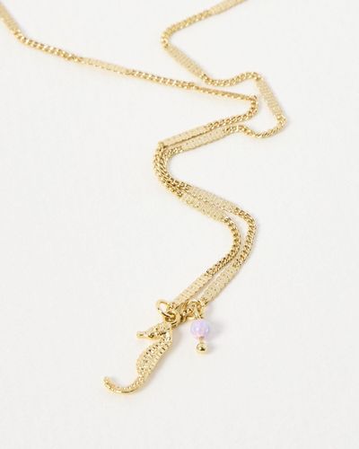 Oliver Bonas Mari Seahorse Charm Opalite Pendant Necklace - White