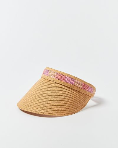Oliver Bonas Pink Woven Trim Visor Hat - Multicolour
