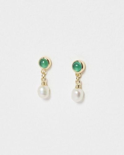 Oliver Bonas Madeline Onyx & Baroque Pearl Gold Plated Drop Earrings - Blue