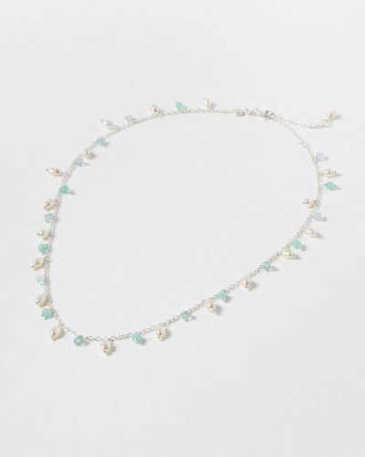 Oliver Bonas Mae Apatite, Amazonite & Freshwater Pearl Silver Chain Necklace - White