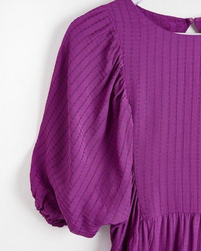 Oliver Bonas Puff Sleeve Midi Dress - Purple