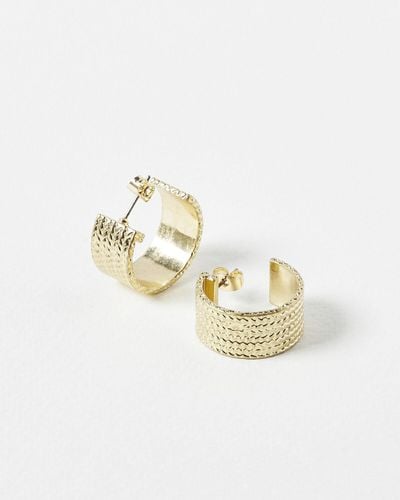 Oliver Bonas Dahlia Textured Flat Hoop Earrings - Metallic