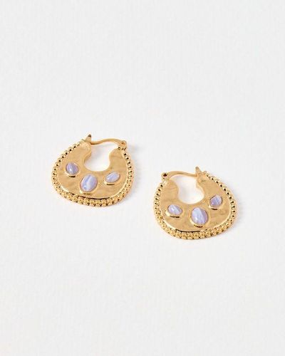 Oliver Bonas Merla Stone Gold Apartment Hoop Earrings - White