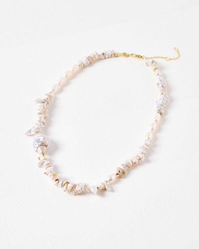 Oliver Bonas Cariad Freshwater Pearl Beaded Collar Necklace - White