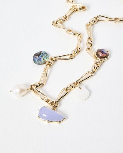Oliver Bonas Edra Shell, Bead & Pearl Charm Chunky Chain Necklace - White