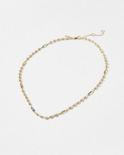 Oliver Bonas Avery Baguette Stone Chain Short Necklace - White