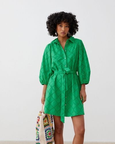 Oliver Bonas Broderie Mini Shirt Dress, Size 6 - Green