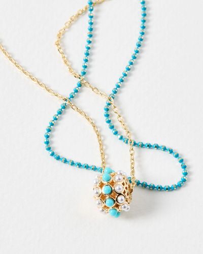 Oliver Bonas Nile Blue Bead & Faux Pearl Layered Pendant Necklace