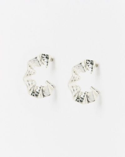 Oliver Bonas Orin Silver Wavy Hammered Hoop Earrings - White