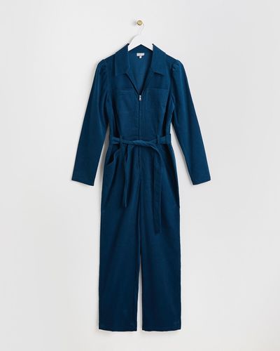 Oliver Bonas Teal Corduroy Puff Sleeve Jumpsuit, Size 18 - Blue